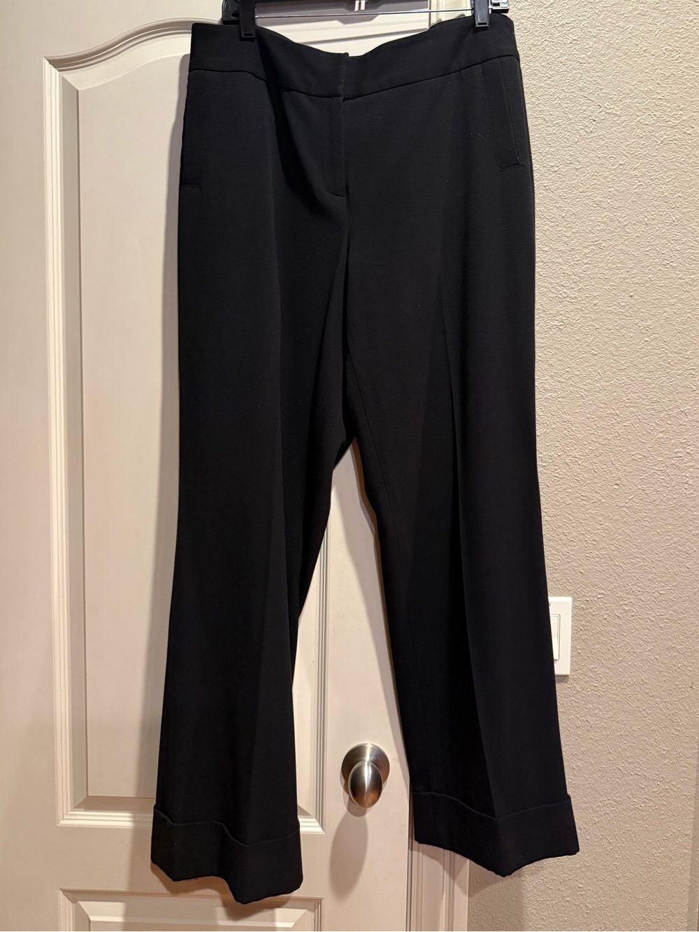 Rafaella black flat-front, wide-leg cuffed trousers
